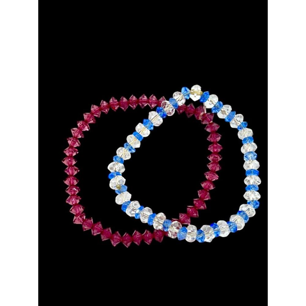 Set of 2 Acrylic Stretch Bracelets Faceted Sparkly Purple Clear Blue